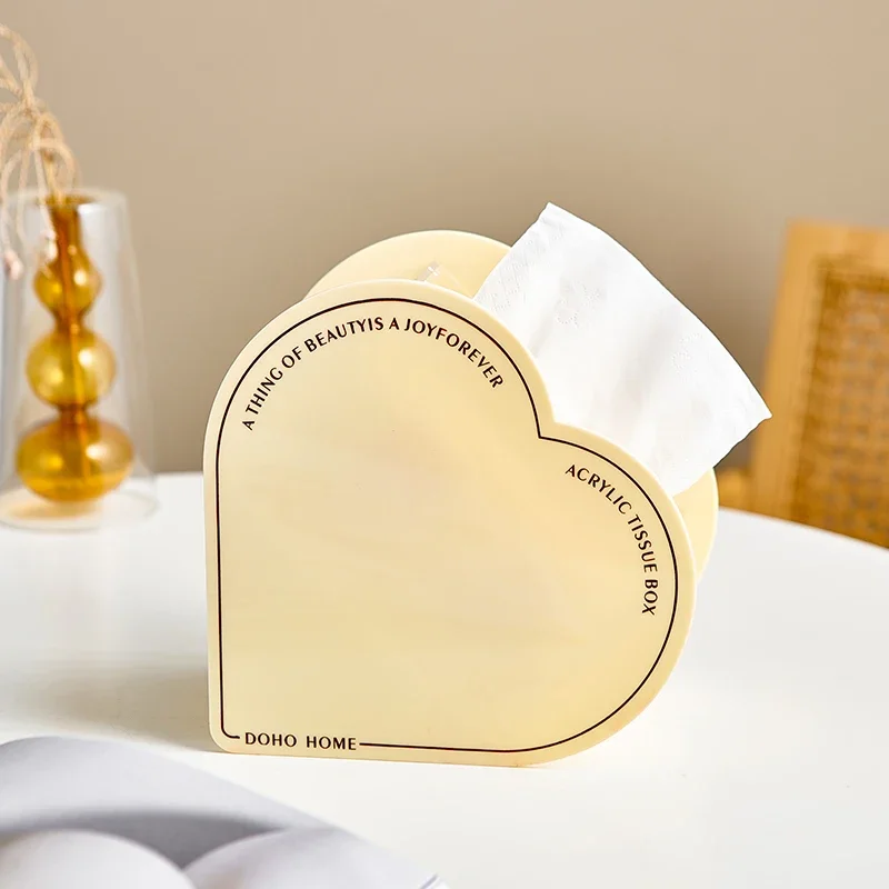 Modern Minimalist Acrylic Heart Shaped Tissue Box, High End Napkin Storage, Lofty Finish, Feel Paper Drawer, Creative Decor