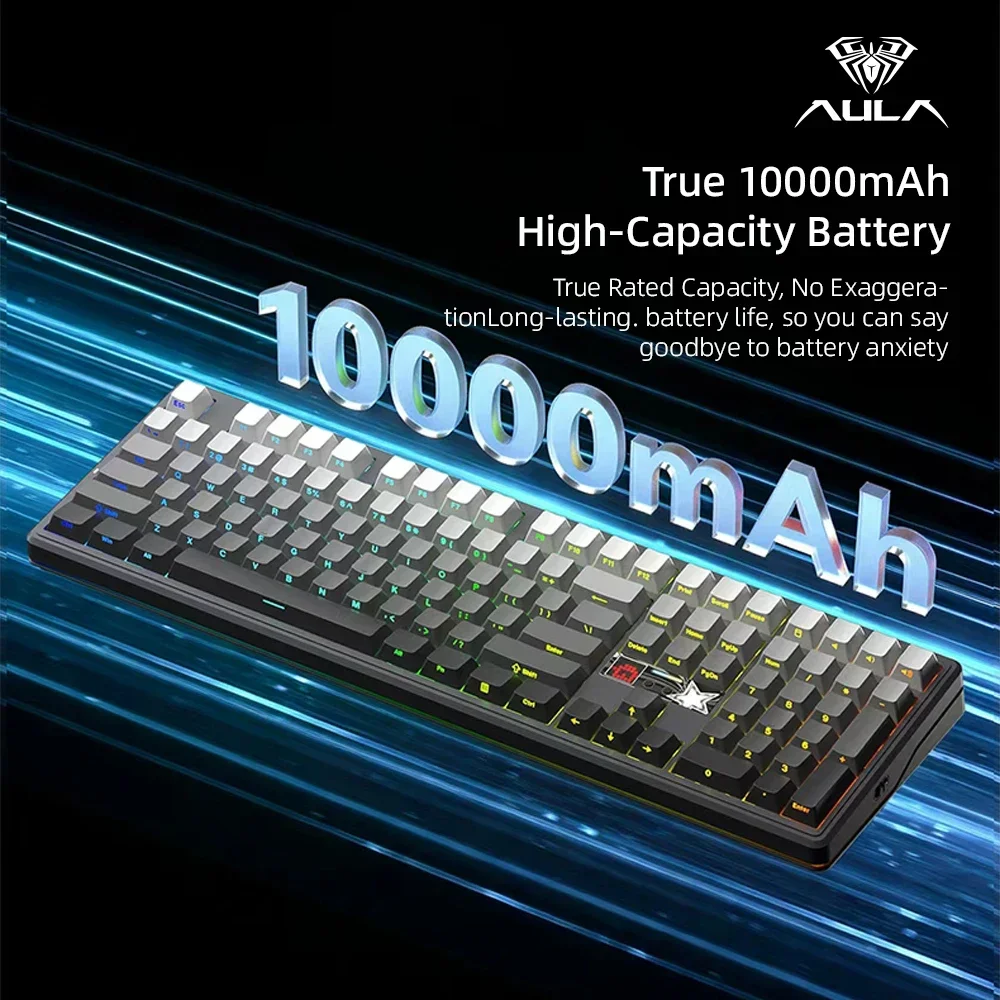 AULA F108 Pro V2 8KHz Polling Rate 10000mAh Tri-Mode Wireless Gaming Keyboard 100% Full Size RGB Hot-swap Gasket TFT Screen Mech