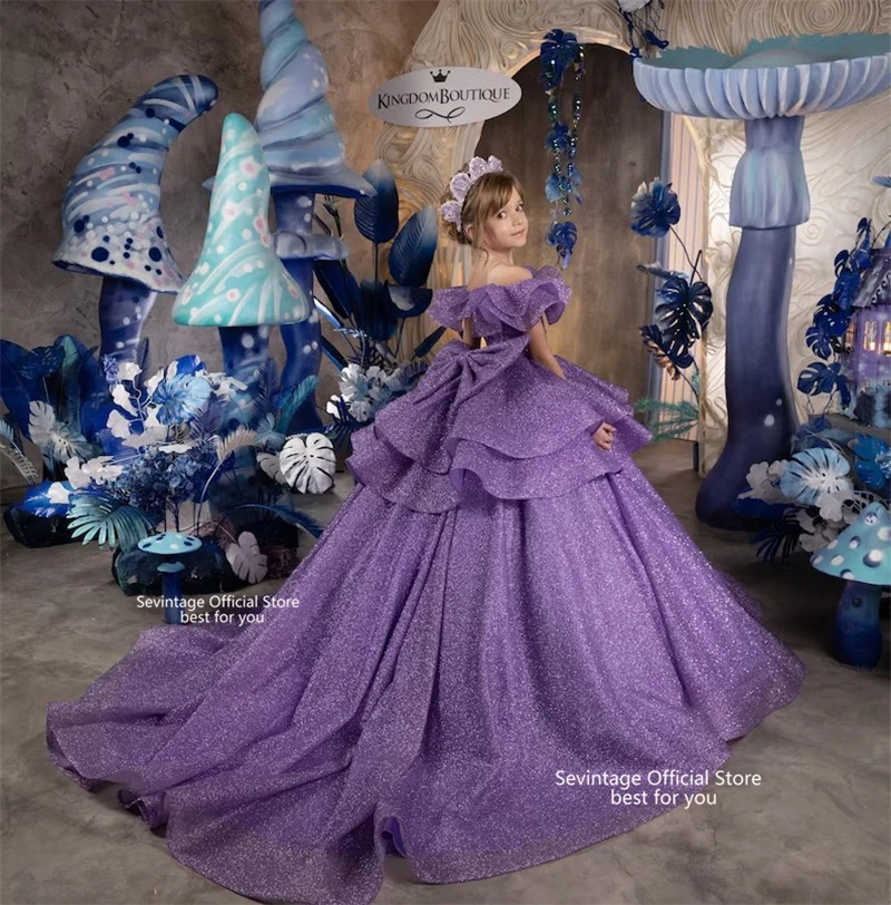 Robes de demoiselle d'honneur violettes pour filles, robe de Rhà plusieurs niveaux, robe de mariée personnalisée, robes de fête d'anniversaire pour enfants