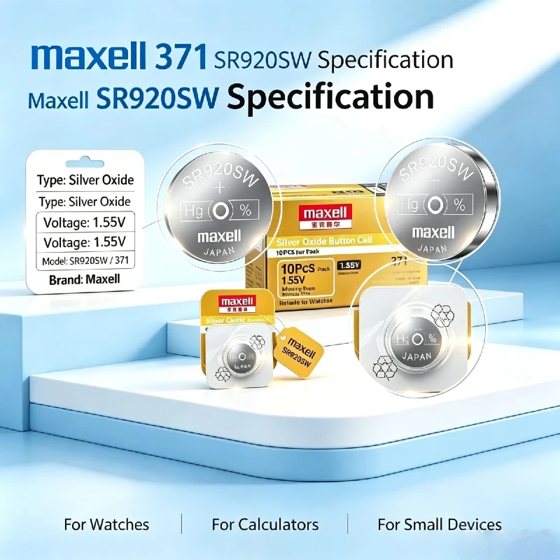 Maxell SR920SW 1.55V Silver Oxide Button Cell 371 AG6 LR920 LR69 Replacement Coin Battery for Watch and Small Electronics
