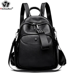 Real Leather Backpack for Women Cowhide Back Pack Fashion Shoulder Bags Ladies Travel Bagpack High Capacity School Bag for Girls