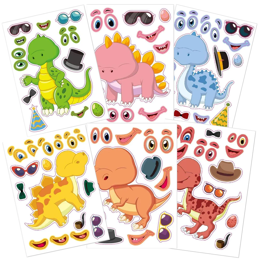 6-12sheets/pack Kids DIY Stickers Puzzle Games Make Animal Dinosaur Assemble Jigsaw Children Recognition Training Education Toy