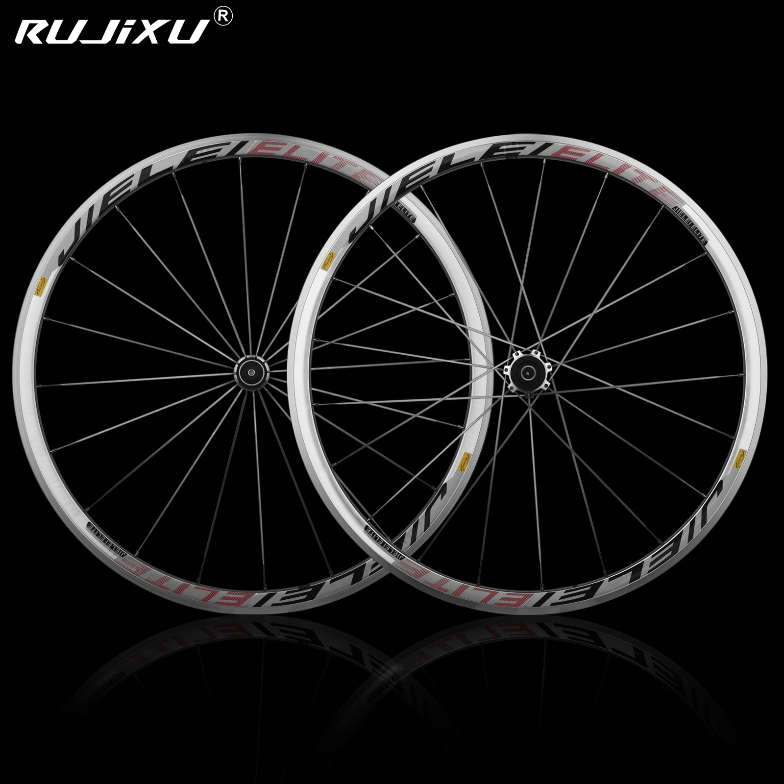 RUJIXU 700C Silberner Fahrrad-Laufradsatzrahmen, Straßenradpaket, V-Cdisc-Bremse, Rückenbremse, gerades festes Getriebe, 700C, 30 mm, 40 mm, 50 mm – Detail 10
