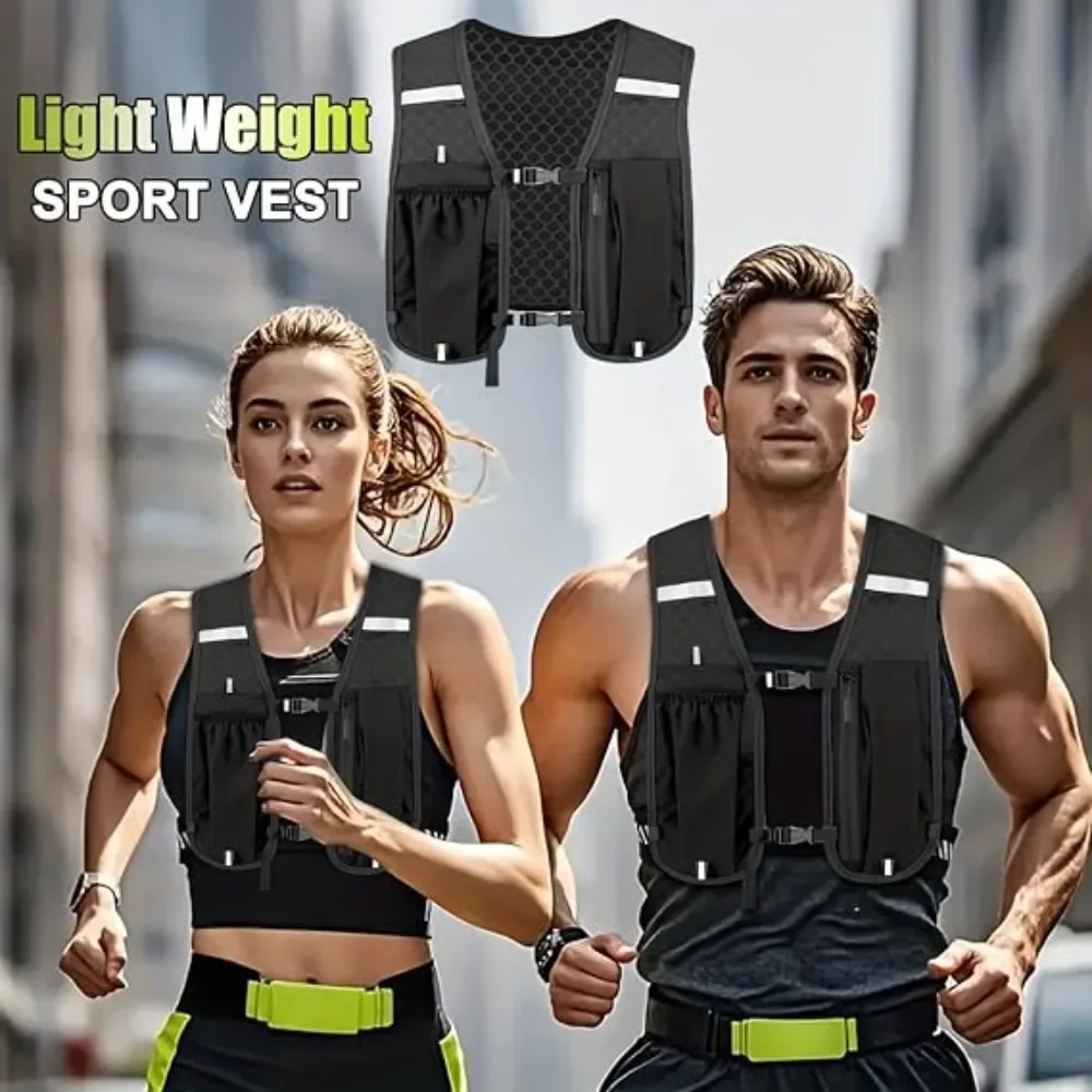 Running Hydration Vest, Lightweight Breathable Marathon Vest with Reflective Strips Multi Pockets for Outdoor Trail Cycling
