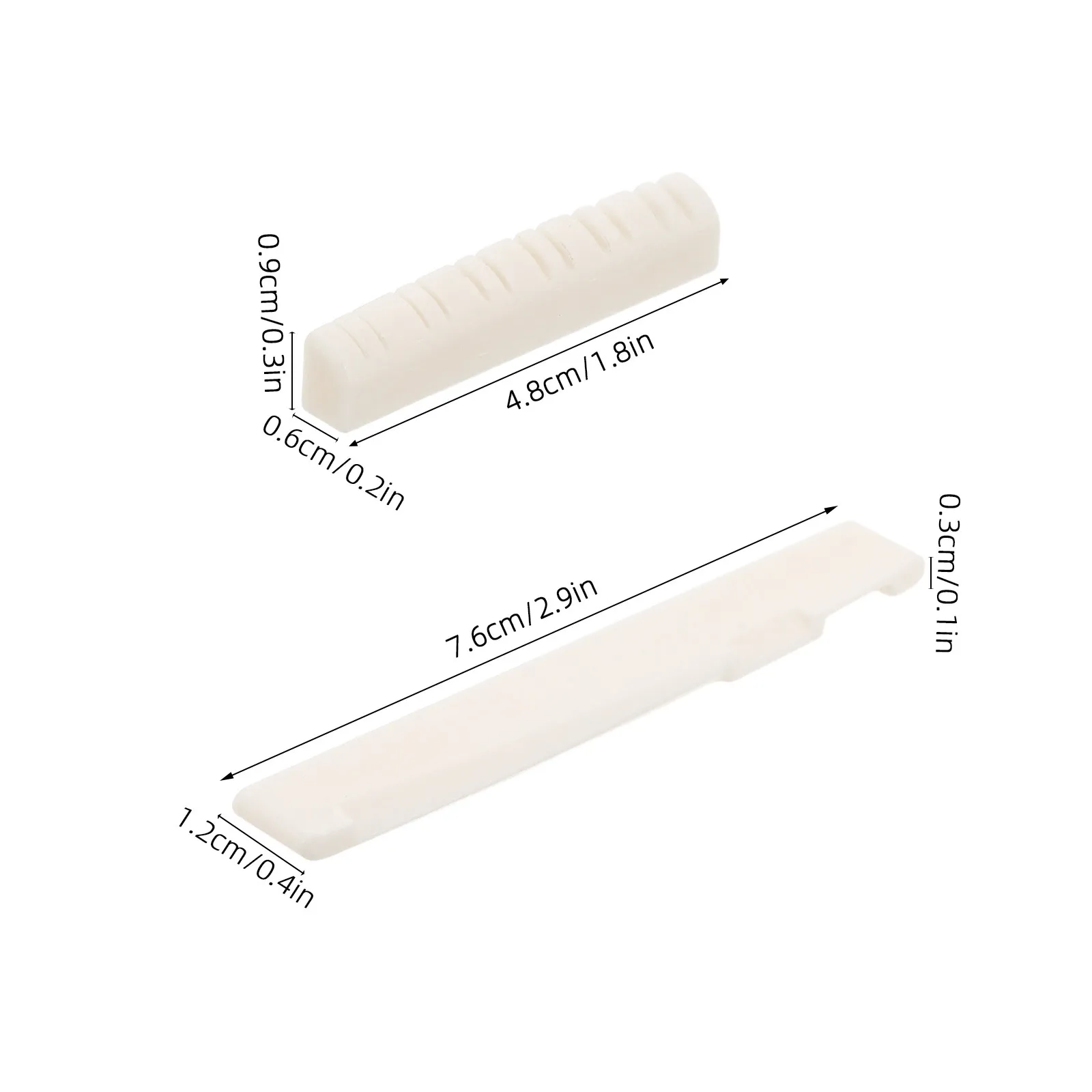 2Pcs Bone Guitar Nut Saddle Set for Acoustic Folk Guitar 48x9x6mm Upper Pillow 76x12x3mm Lower Saddle String Stability Buzz-Free
