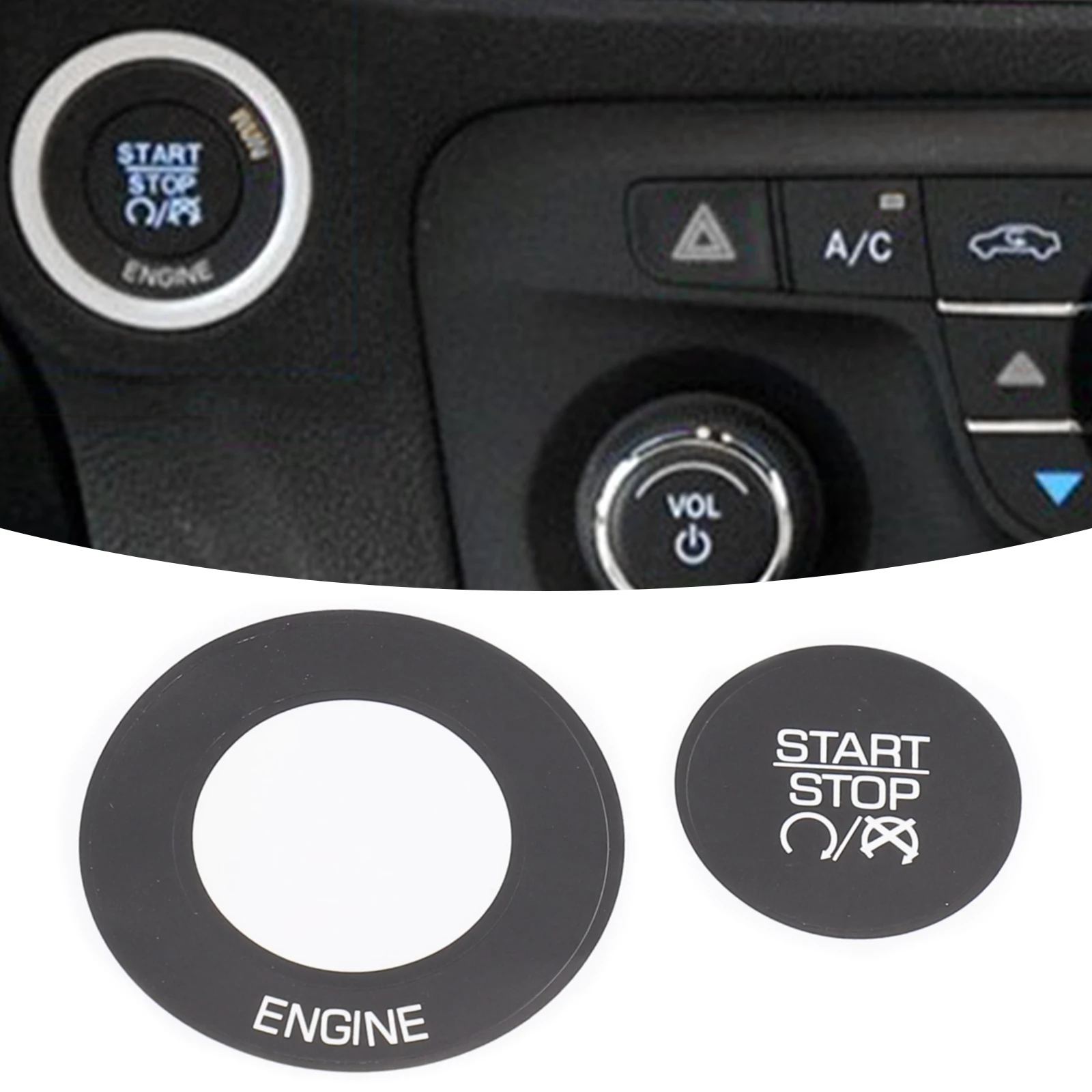 Illuminates Reflected Light through White Writing and Sign Stop Start Engine Switch Button Decals Stickers Kit