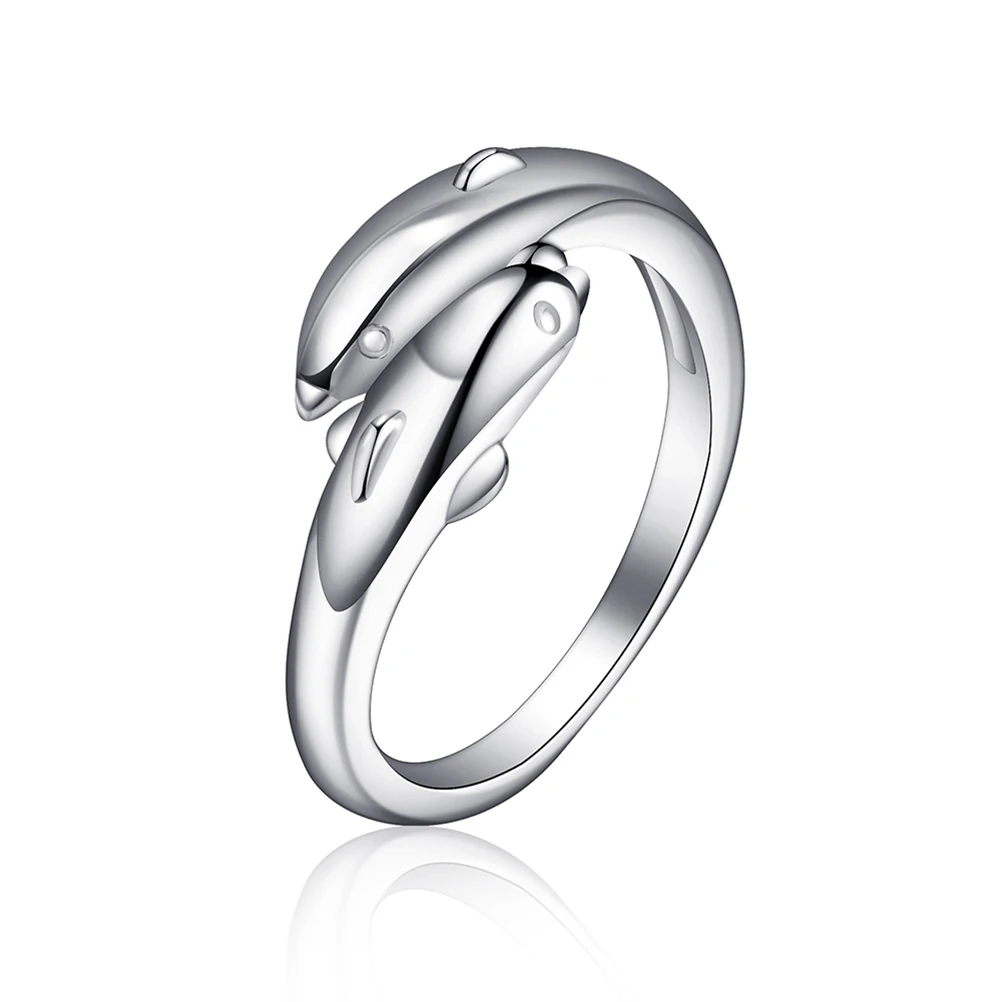 Adjustable Alloy Rings Ring Double Dolphin Ring Double Dolphin Design Party Adjustable Rings Wedding Silver Color