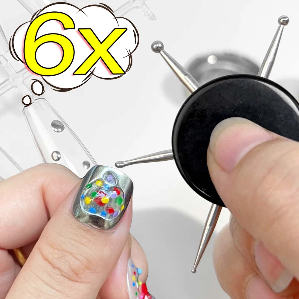 6pcs 6 Head Nail Art Dotting Tools Disc Nail Drill Point Nails Tools Dot Painting Tools Nail Point Drill Pen DIY Art Decoration