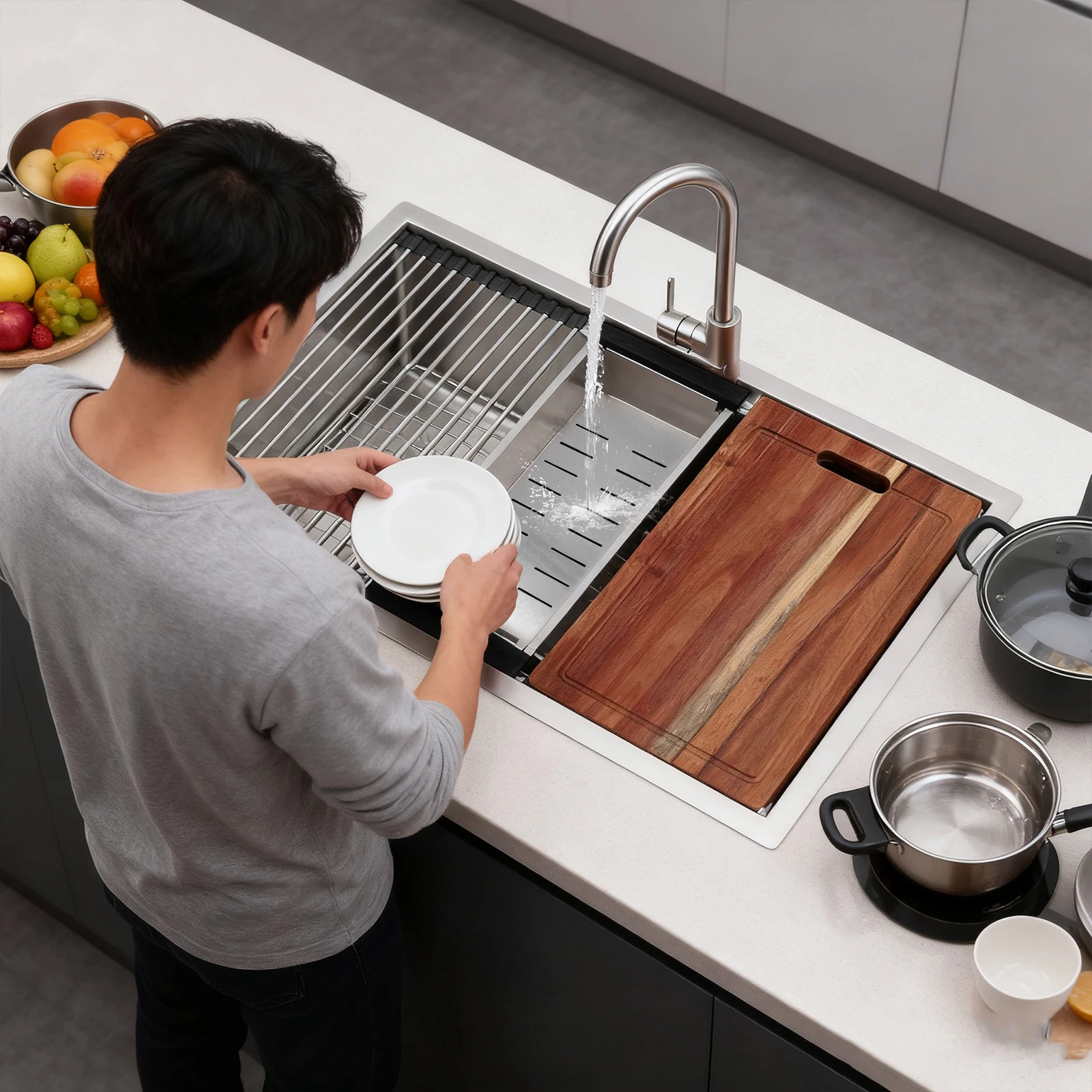 

16 Gauge Undermount Kitchen Sink with Bottom Grid Basket Strainer 30/33 Inch Built-in Kitchen Sink with Accessories Washing Sink