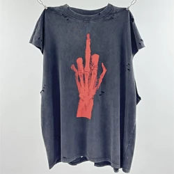 Skeleton Finger Print Saint T Shirt 1:1 Best Quality HIP HOP Vintage Oversized Loose Streetwear T-shirt Tee Tops