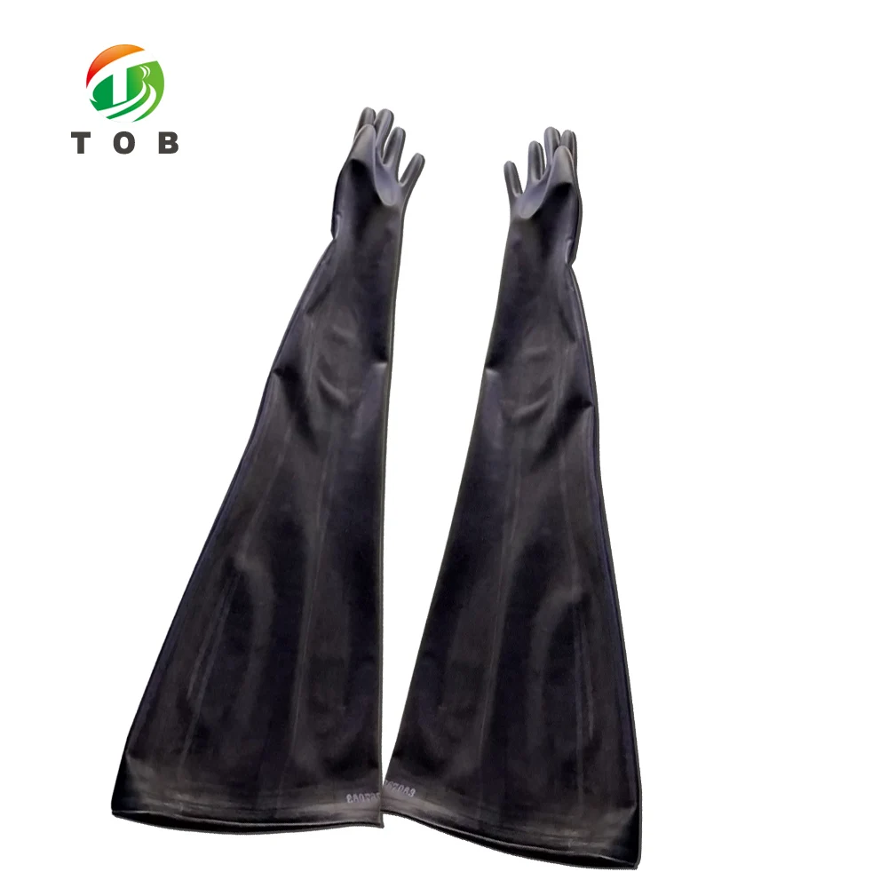 TOB Black White High Quality Waterproof Work Rubber Dry Box Safety Hand Gloves Long Latex Glovebox Gloves