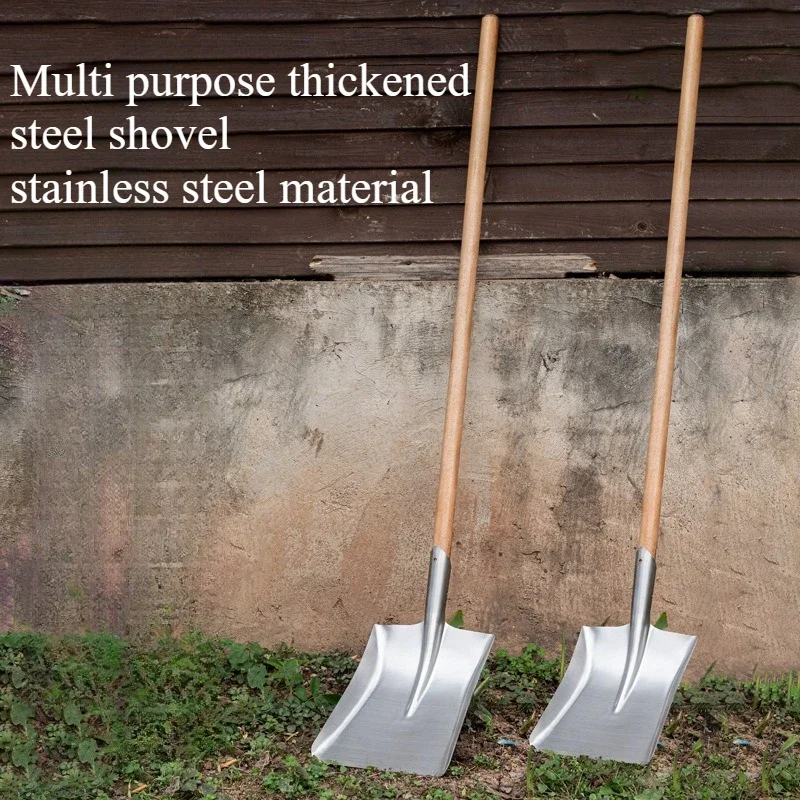 Agricultural Stainless Steel Shovel Large Polishing Square Shovel Manganese Steel Construction Cement Ash Shovels Garden Tools