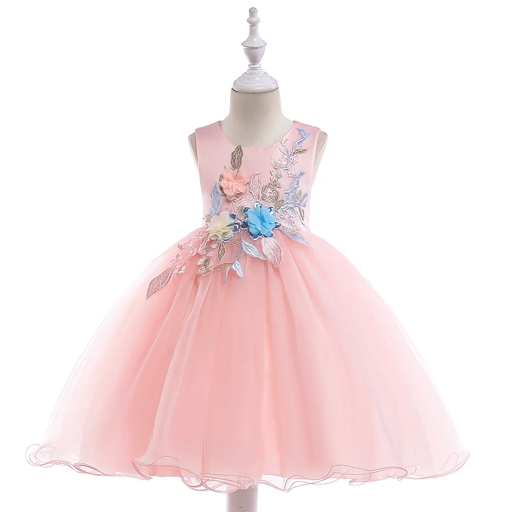 Summer Sleeveless Fashion Dresses Floral Party Gown For Girls Kids Formal Birthday Wedding Tulle Clothes Children Fluffy Costume