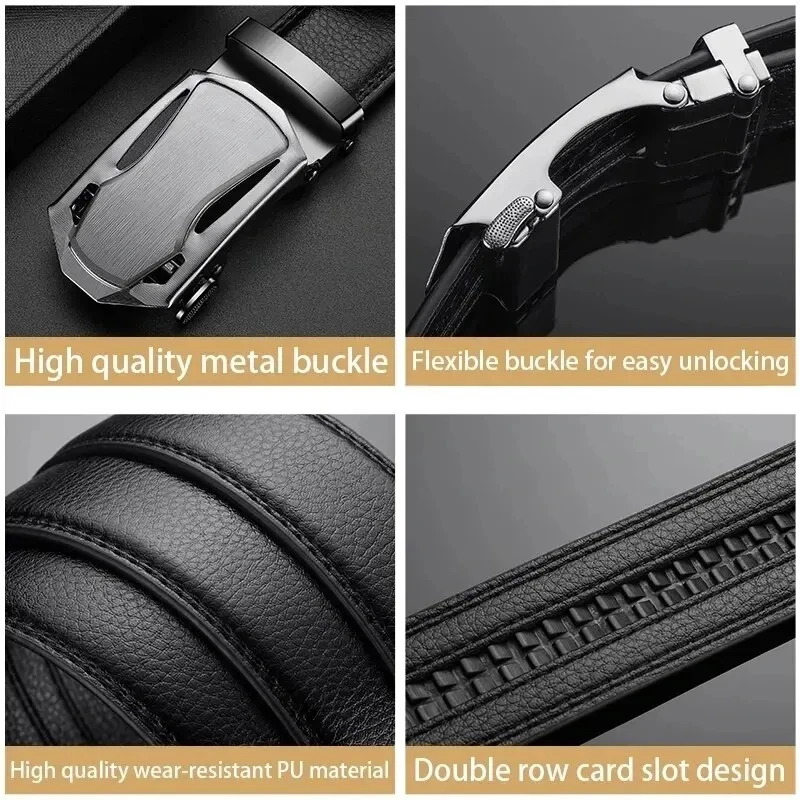 Fashion Business Men Belt Luxury Brand Metal Buckle High Quality Soft PU Leather Belt for Jeans Cargo Pants