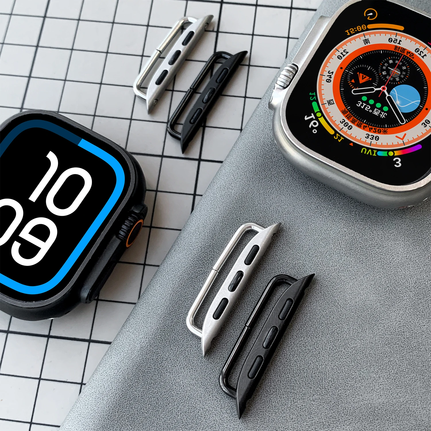 Kebitt 1pair High Quality Stainless Steel Connector Case For Apple Watch Ultra2 10 9 8 7 Black Adapter 46mm 49mm 45mm With Tool