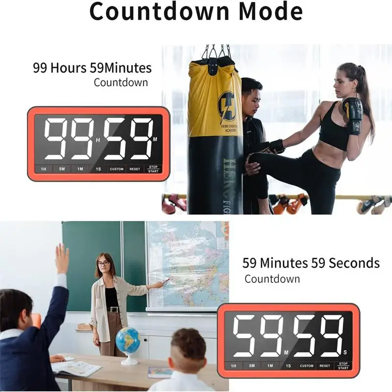 Large Display Kitchen Timer With 7.8” Extra Magnetic LED with 4 Alarms Countdown Count Up Digital Timer For Cooking Classroom