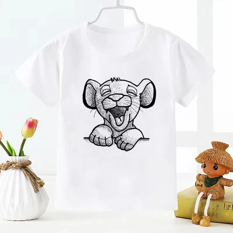 

Футболки с изображением милого львенка Симбы из «Короля Левов» 2026 года для мужчин и женщин, белые, 100% хлопок, детские летние топы, футболки в стиле Харадзюку