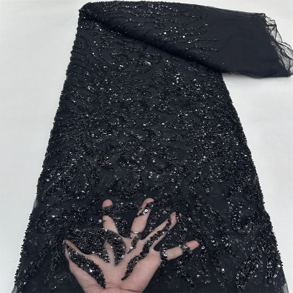 

Luxury African Sequins Lace Fabrics High Quality 5 Yards Embroidery French Nigerian Tulle Lace Fabric For Wedding Party Sewing