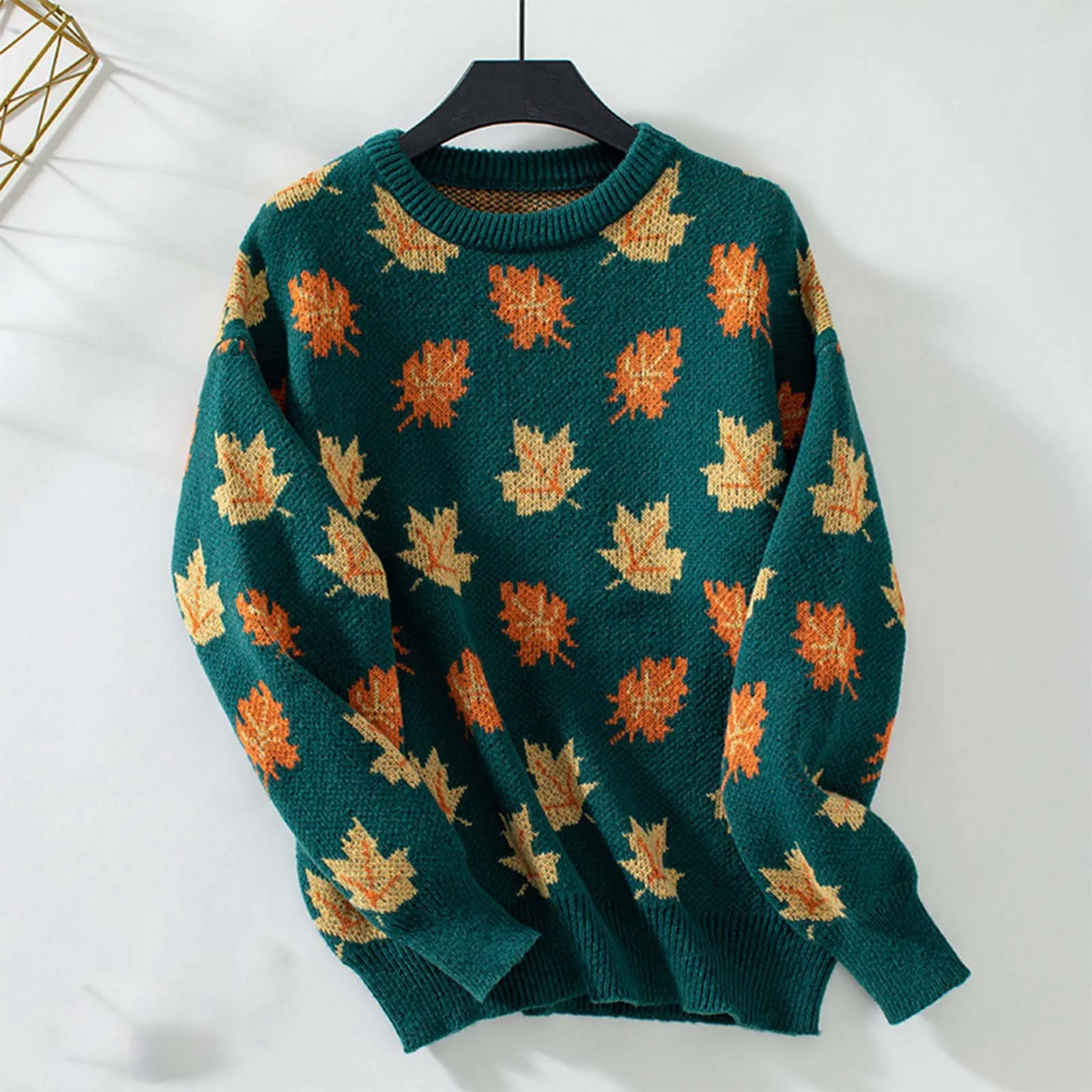 New In 2024 Autumn Winter Cloth Women\'s Knitted Pullovers Maple Leaf Sweater Fashion Casual O-Neck Warm Jumpers