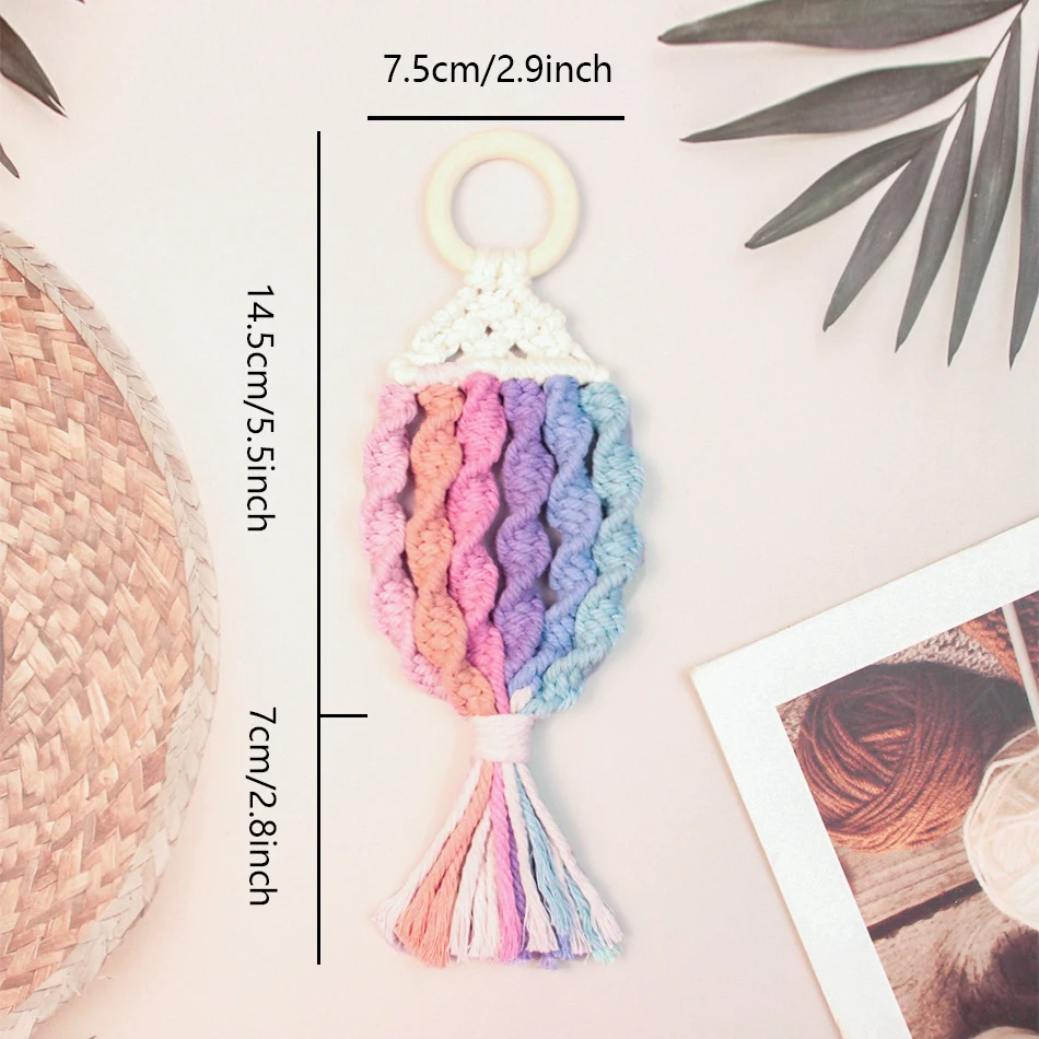 Handmade Knitting Small Fish Pendant Macrame Kit with Tutorial for Beginner Hand DIY Goldfish Tassel Pendant for Home Wall Decor