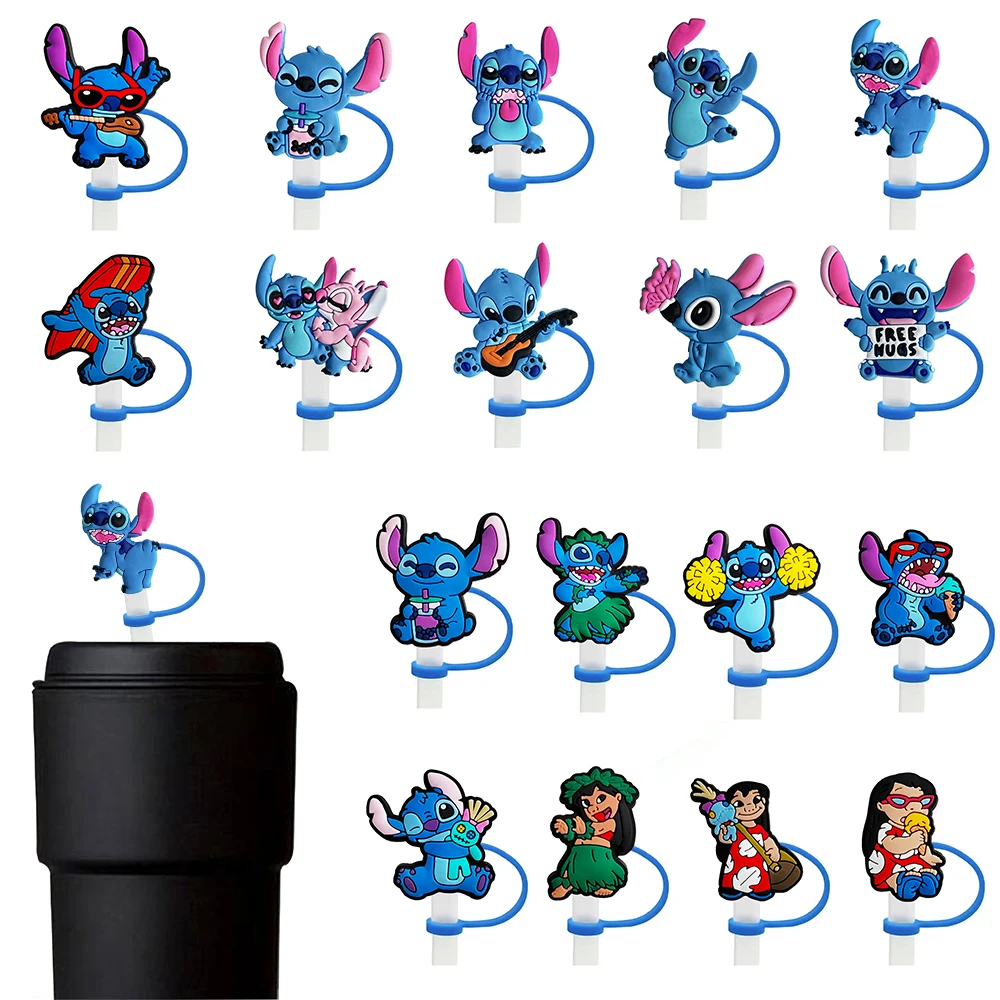 18pcs Cute Stitch Silicone Straw Toppers for 10mm,Straw Caps for Glass Cup,with 30&40Oz Tumbler with Handle Dust-Proof Reusable