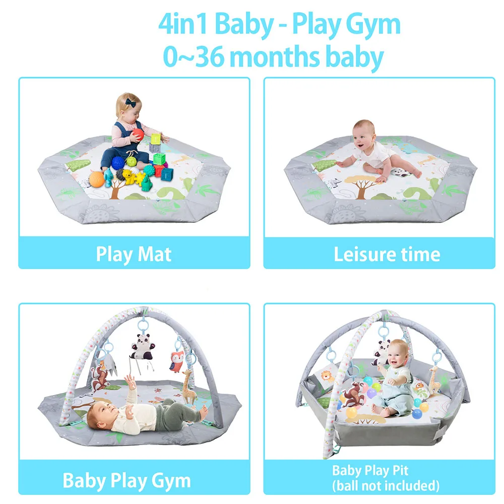 Baby Gym Play Mat, 8-In-1 Tummy Time Mat & Activity Gym, Washable Baby Activity Play Mat With 5 Toys, Infant Play Mat