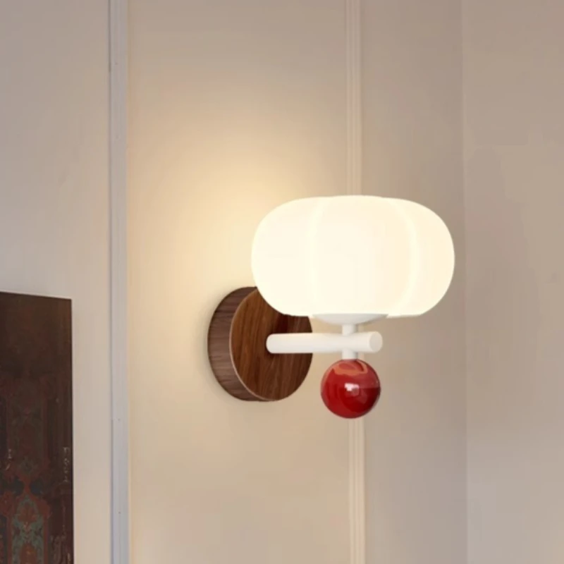 

Nordic Wabi-Sabi Corner Bedroom Wall Lamp Bedside Wall Light Wood Living Room Lamp Pumpkin Homestay Light and Homestay Fixtures