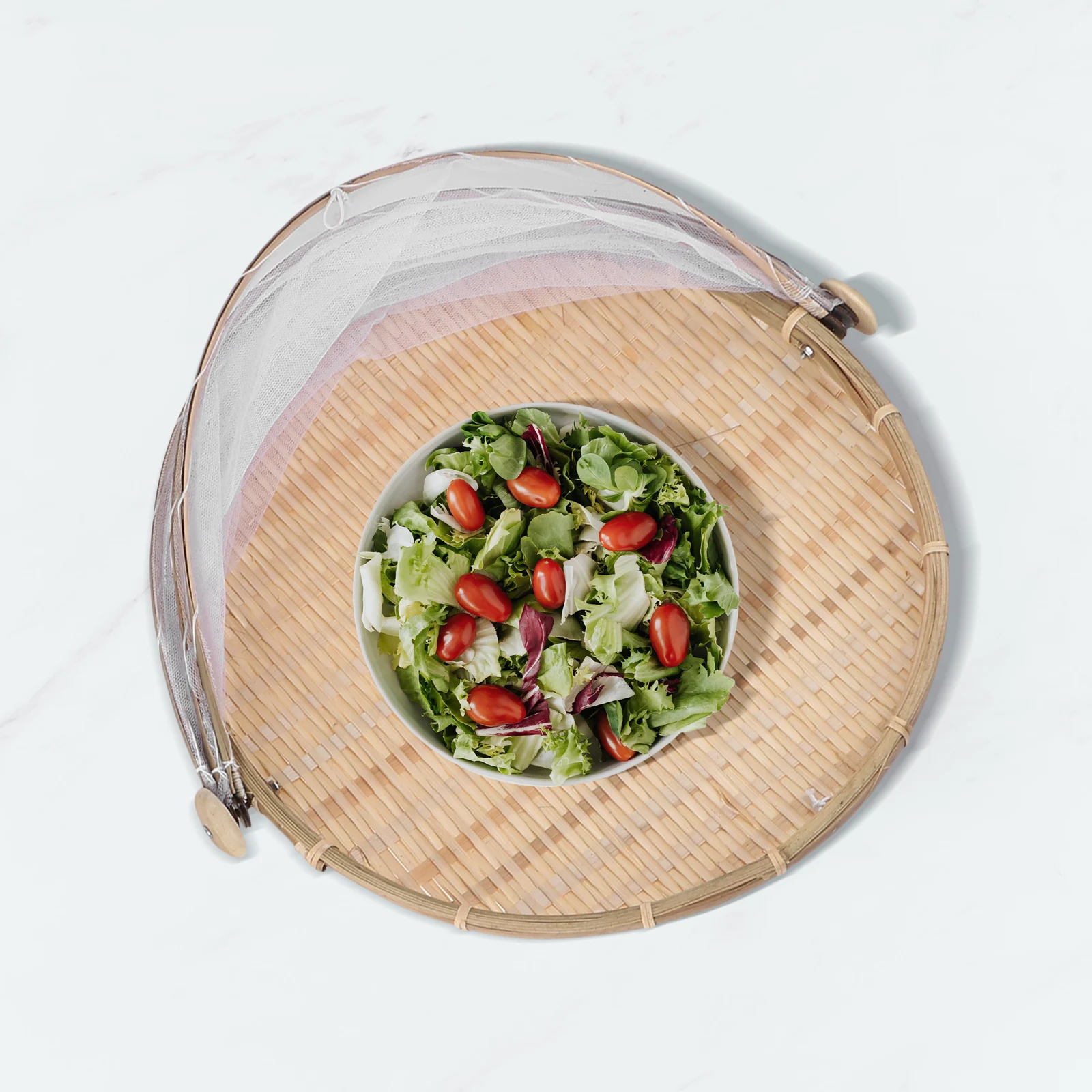 

2Pcs Bamboo Woven Storage Basket Round Eco-Friendly Household Steamed Bread Dustpan Practical Basket Bamboo Sieve
