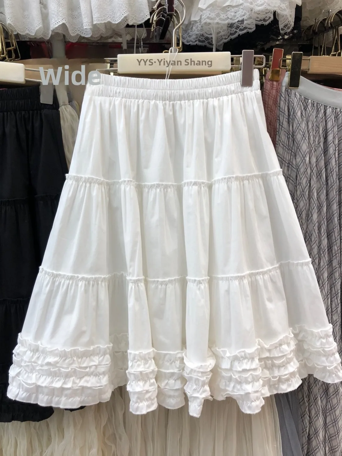 

Шикарная белая деревянная юбка-трапеция для женщин, летняя новинка в корейском стиле, с высокой талией, средней длины, с драпировкой