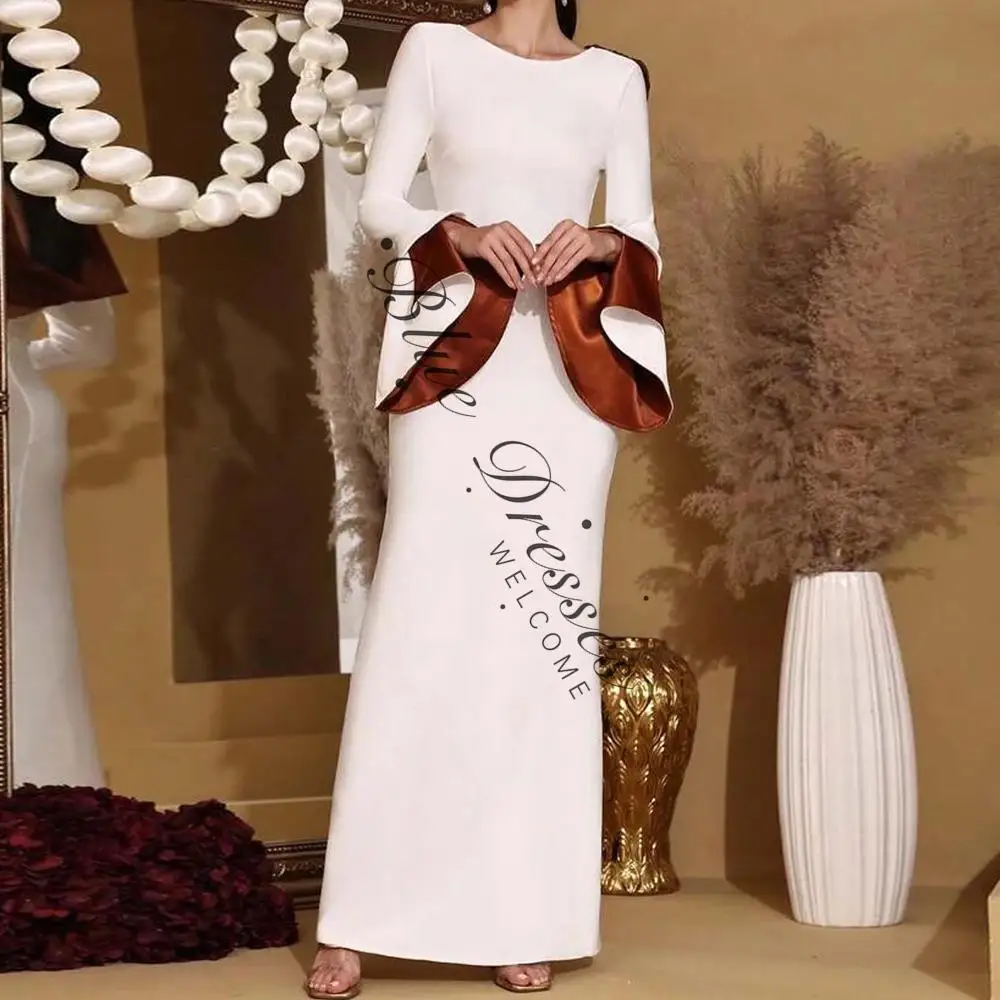 

customized A-line Evening Dresses Ankle-length O-neck Full Sleeve Prom Gown Simple Fashion Draped Backless Casual Party Gown