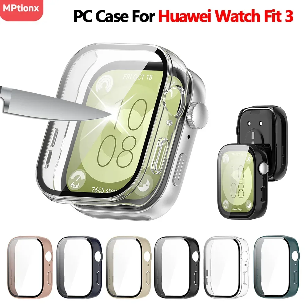 Glass+Case for Huawei Watch Fit 3 Tempered Glass Anti-scratch Film PC Bumper Protective Cover for Huawei Watch Fit 3 Accessories