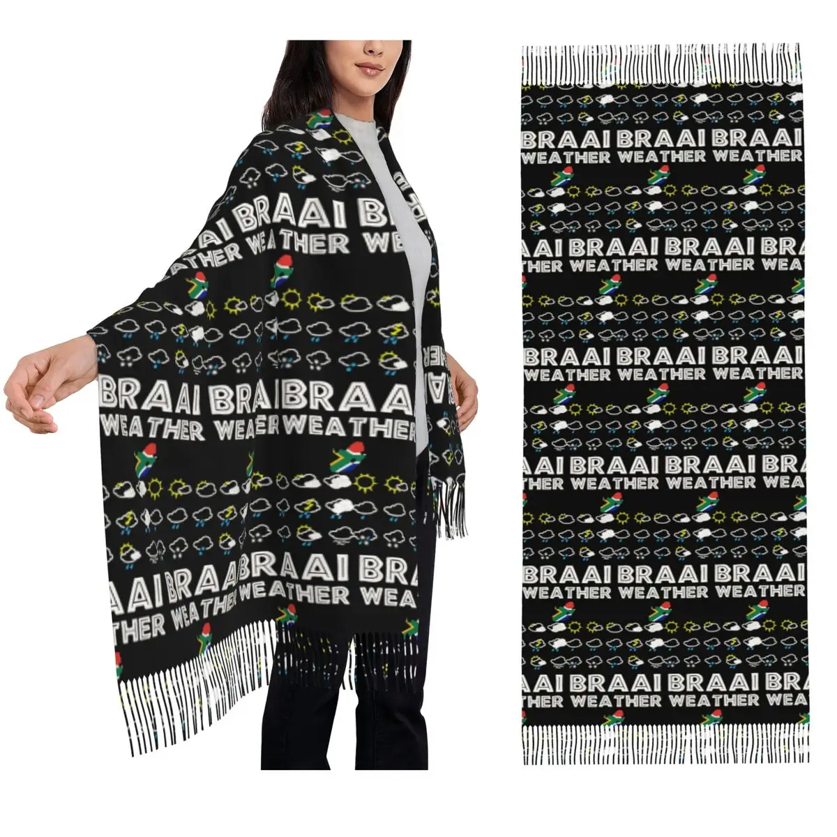 

Braai Weather South Africa Style Scarf Tassel Scarves for Women Soft Warm Shawls and Wraps Long Fall Winter Shawl Wrap