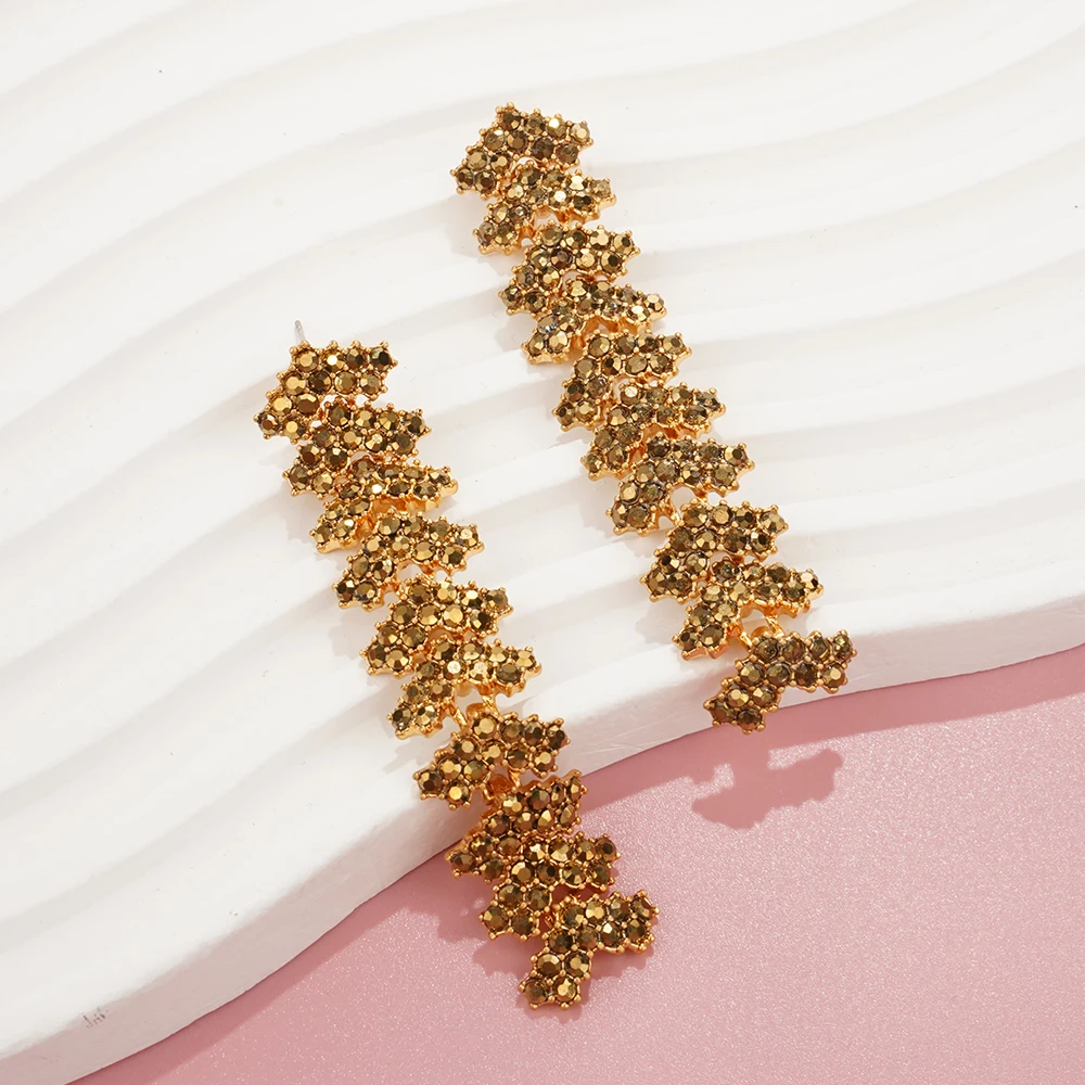 

Vintage Long Tassel Geometric Rhinestone Drop Earrings for Women Gold Silver Color Crystal Dangle Earring Party Wedding Jewelry