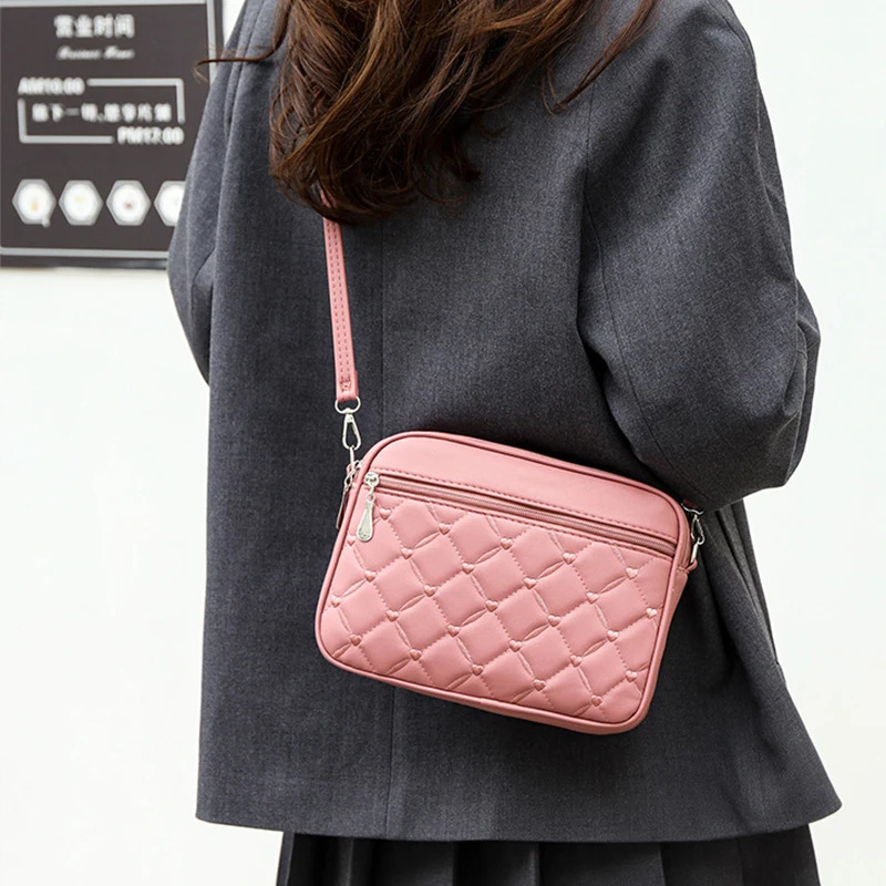 Women's Sling Shoulder Small Square Handbag Quilted Design PU Leather Crossbody Bag Versatile Messenger Bag