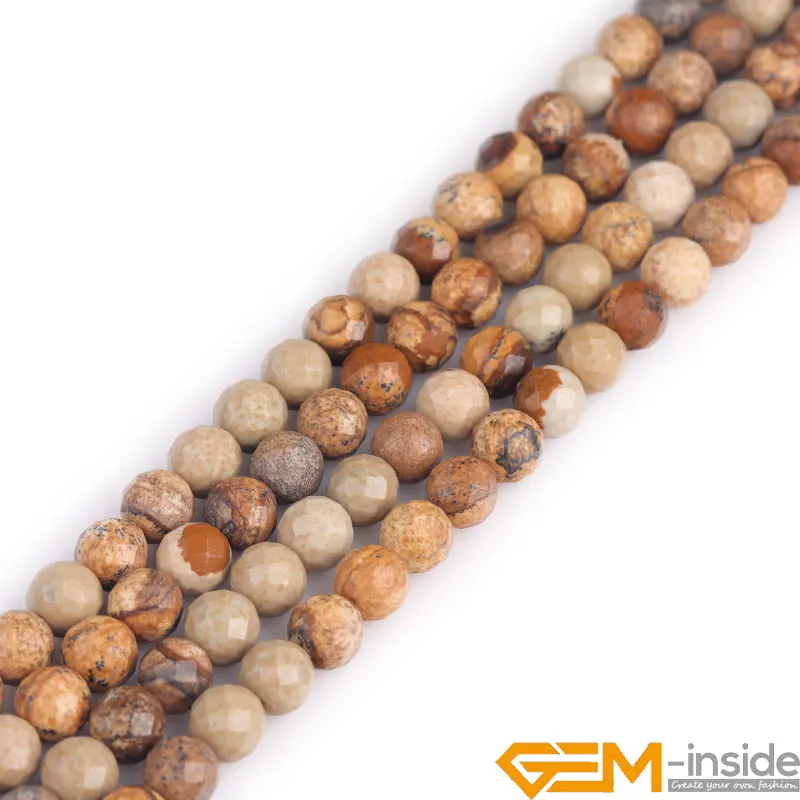 Round Natural Stone Picture Jaspers Beads For Jewelry Making Loose DIY Strand 15 Inches 3/4/6/8/10/12mm