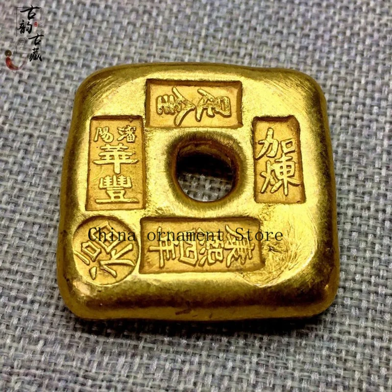 Antique-style solid gold ingot handicraft, Kangxi era, fourth year Jin Fengxiang fake gold bar props