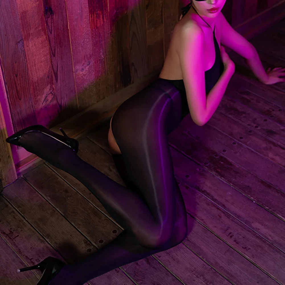 

Sexy Women Oily Shiny Utra-thin Transparent Tube Bodystocking Club Crotchless Tight Elastic Female Full Body Breathable Bodysuit