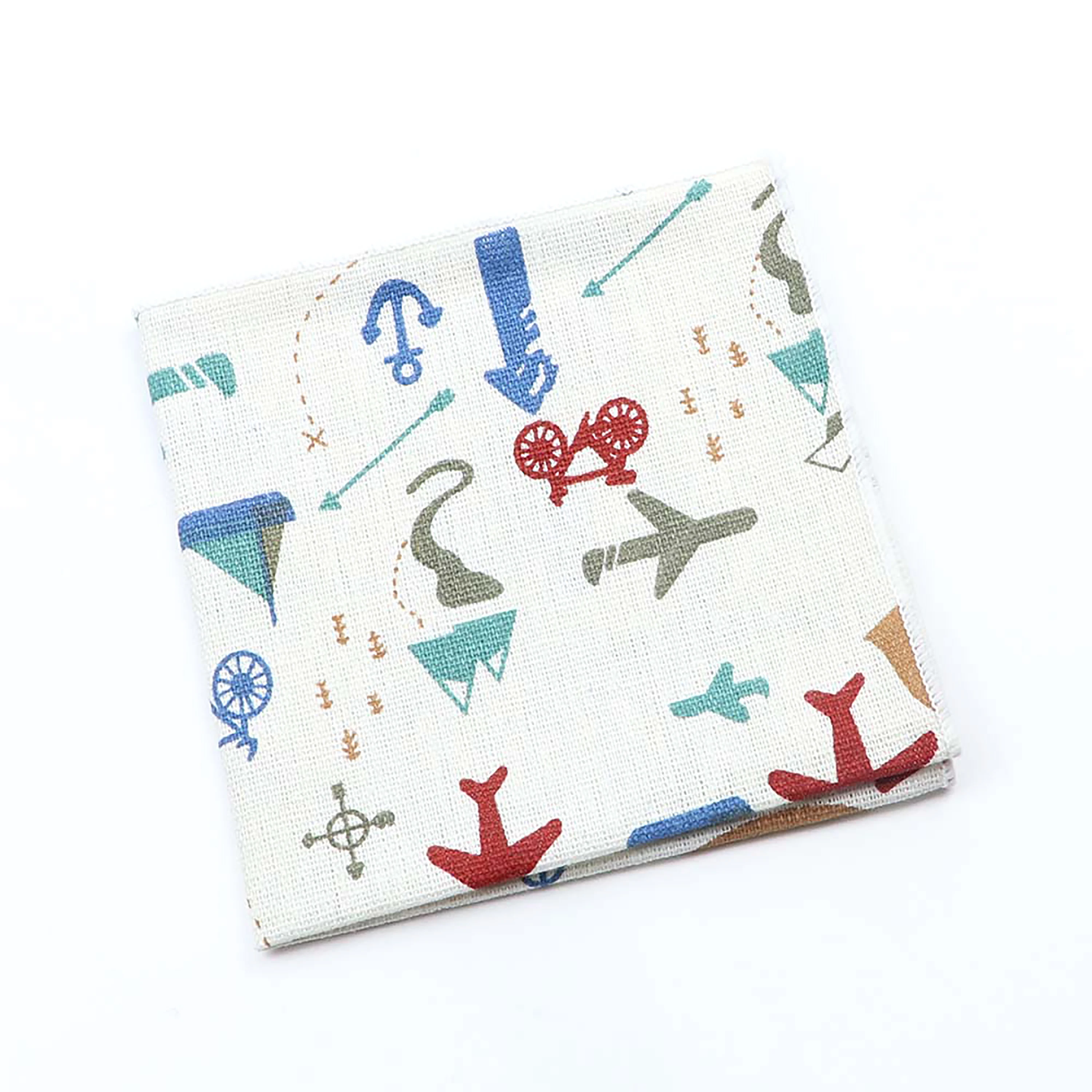 Japanese Style Linen Handkerchief Scarves Vintage Waves Cartoon Animal Flower Pattern Hankies For Men Casual Party Wedding Gift