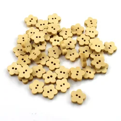 50PCS 12MM Natural Wooden Flower Shape 2 Hole Buttons Handmade Clothing Decoration Scrapbook Diy Home Sewing Crafts Accessories