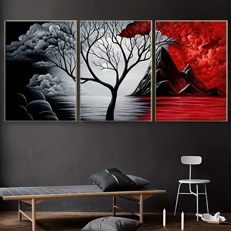 3PCS Abstract Black and Red Cloud Canvas Painting HD Print Landscape Picture Nordic Poster Living Room Wall Home Decor Frameless