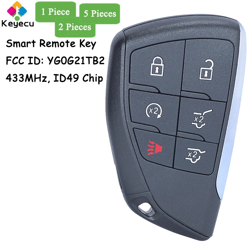 

KEYECU Smart Prox Remote Control Car Key With 6 Buttons 433MHz ID49 Chip for GMC Yukon/ Yukon XL 2021 2022 Fob FCC ID: YG0G21TB2