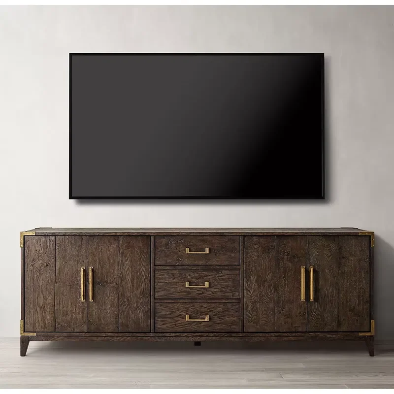 Classic CAYDEN CAMPAIGN PANEL 4-DOOR MEDIA CONSOLE Console Table Living Room Furniture for Villa Apartment