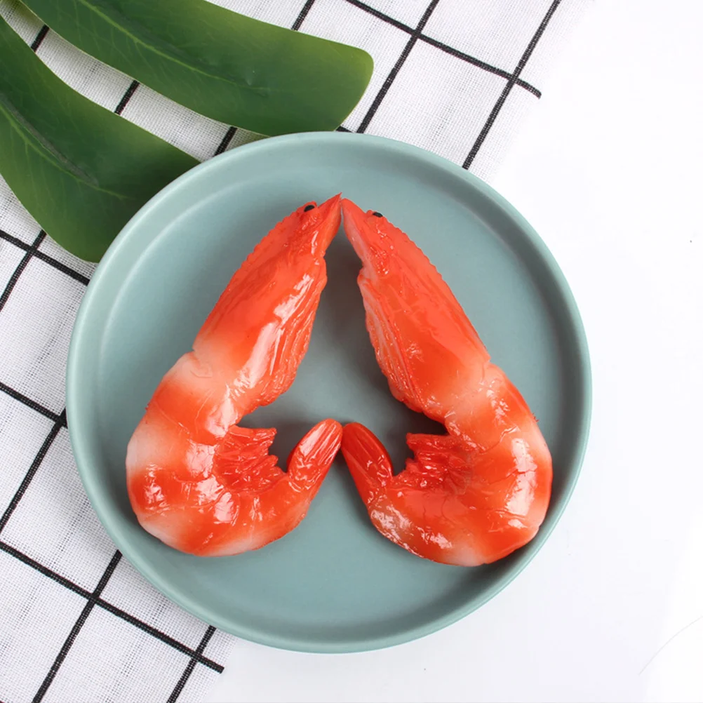 3 Pcs Artificial Shrimp Fake Food Marine Creature Model Red Pvc Sea Animal Toys