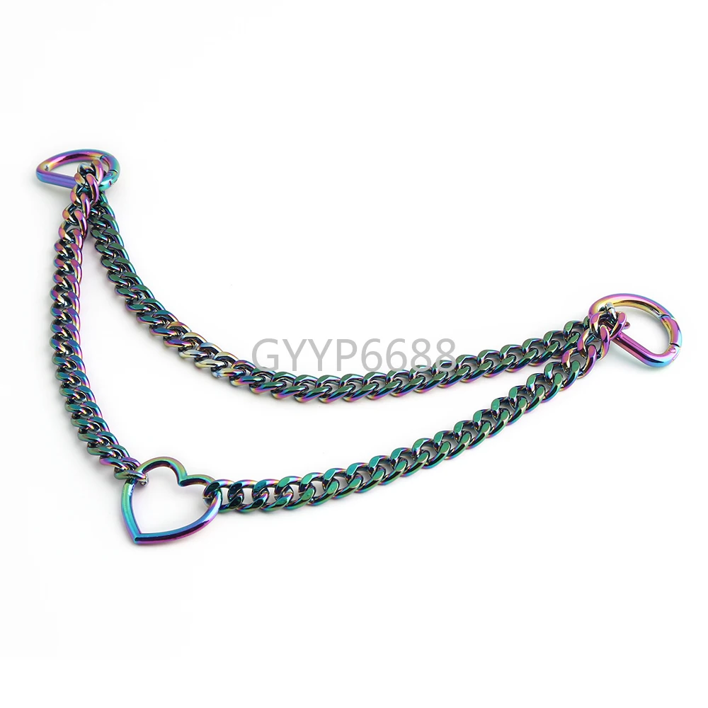 1/3/5PCS Length:66cm Rainbow Punk Rock Heart Charm Necklace For Pet Collar Bags Sexy Adjustable O Ring Slip Chain Accessories