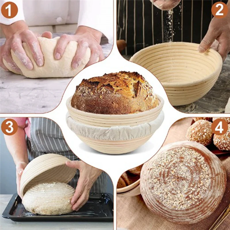 ABJT-Bread Proofing Baskets Proofing Basket Round Rattan Bread Bowls With Liners For Home Bakers Baking Making 23Cm