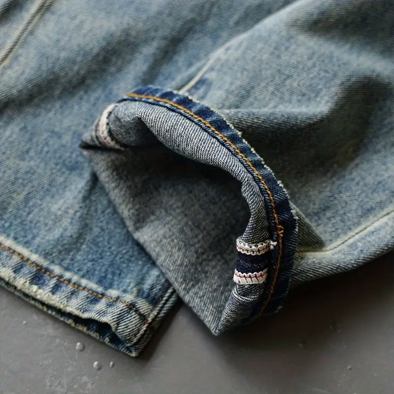 New 2025 Classic Japanese Vintage Men's Leisure Jeans Cotton Dark Blue Straight Pants Solid Designer Luxury Clothing Clothes