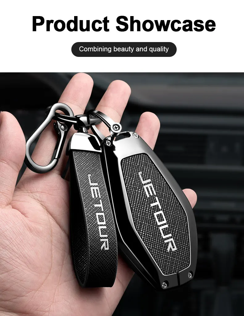 Leder-Autoschlüsselhülle für Chery JETOUR X90 X70 X95 Plus X70m X70plus Auto Smart Remote Schlüsselanhänger Schutzhülle Metall – Detail 10