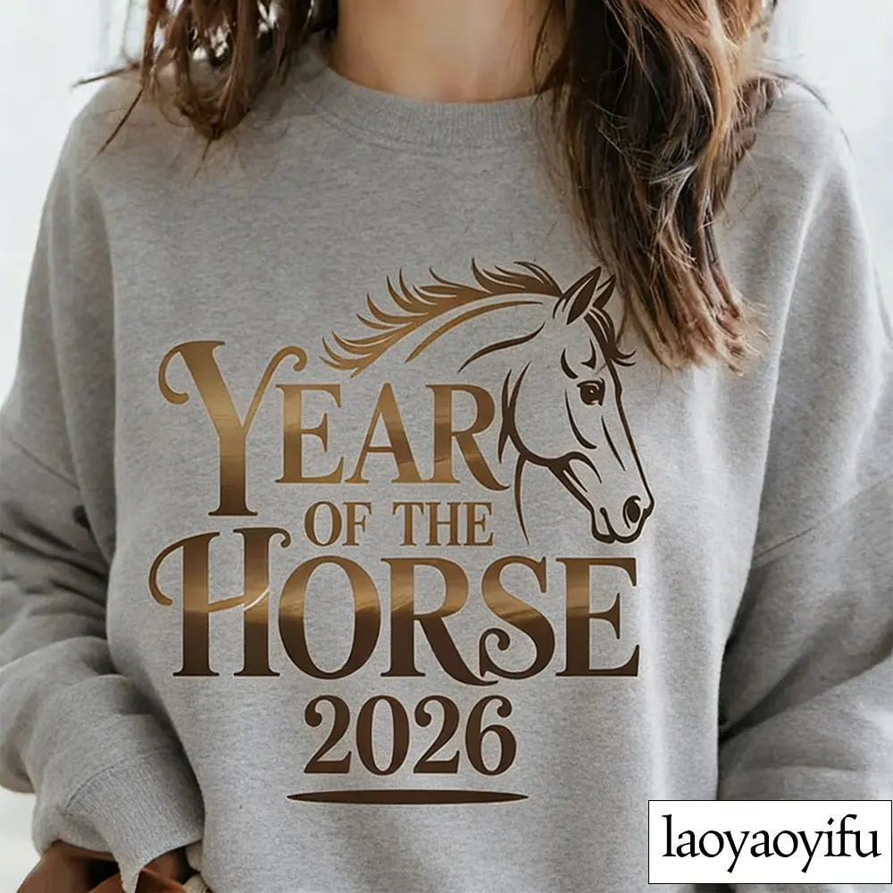 Ano novo chinês cavalo moletom ano novo chinês 2026 com capuz feliz ano novo chinês zodíaco cavalo design inverno de manga comprida
