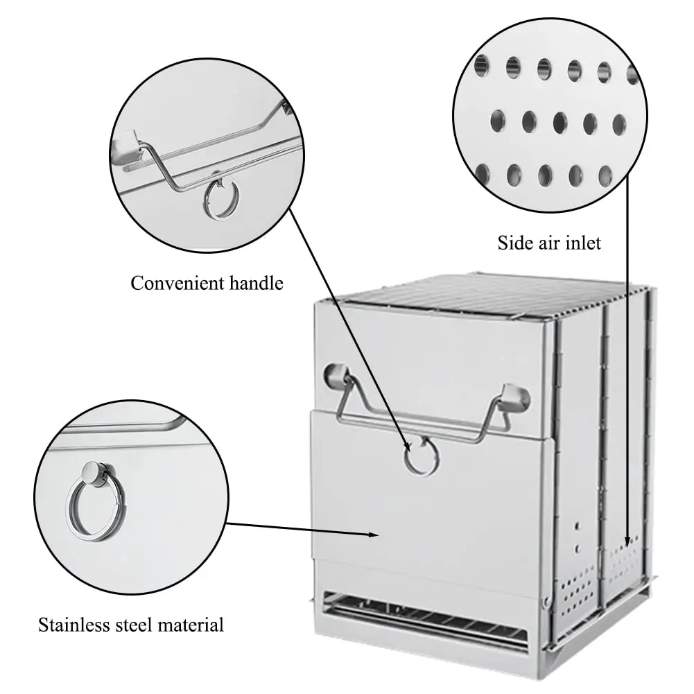 Estufa portátil de leña plegable – Acero inoxidable para acampar - imagen 2