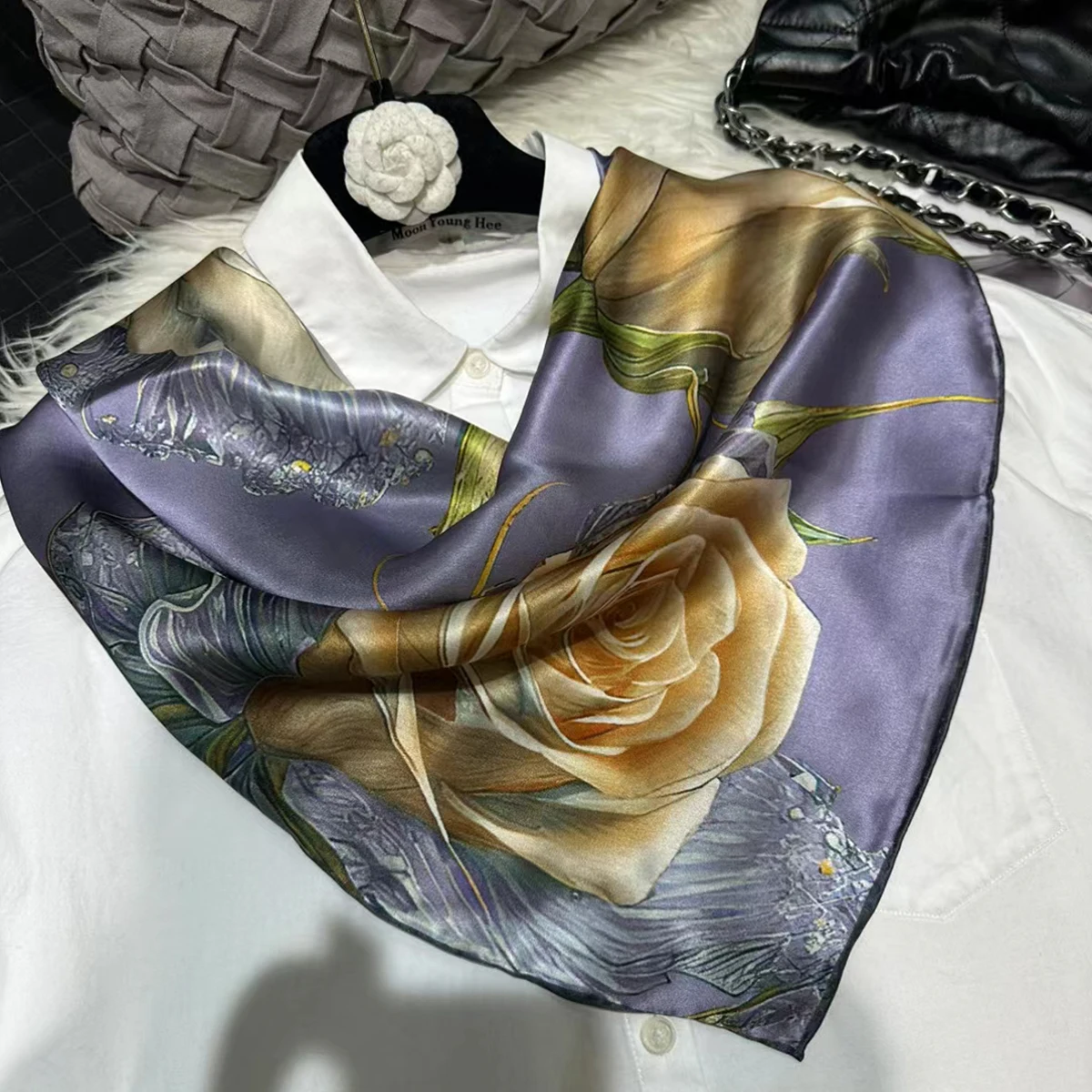 BYSIFA|Purple Blue Women 100% Silk Scarf Fall Winter Oil Painting Flower Style Large Scarves Shawls Fashion Summer Beach Shawl